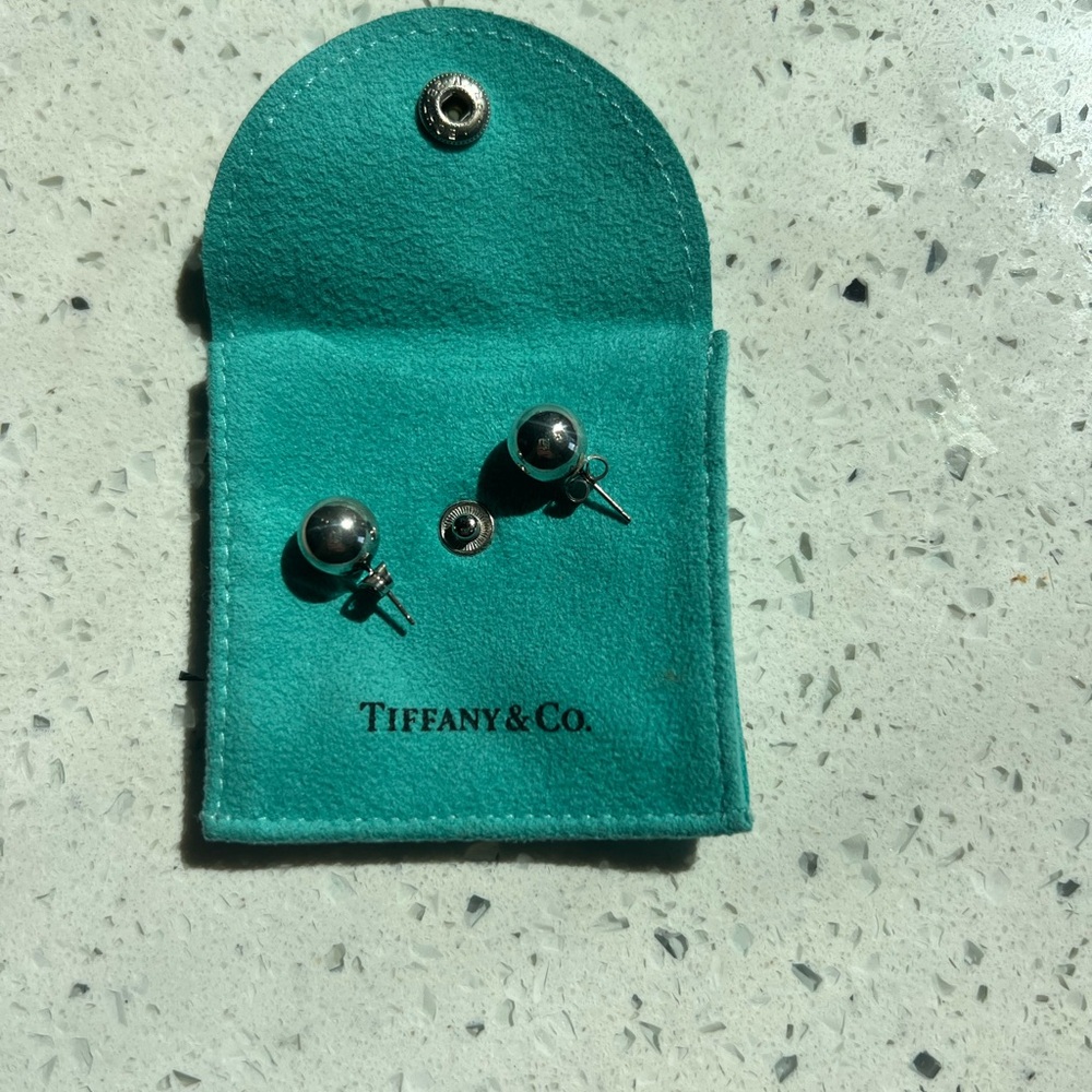 Tiffany & Co. Silver Earrings with Teal Pouch